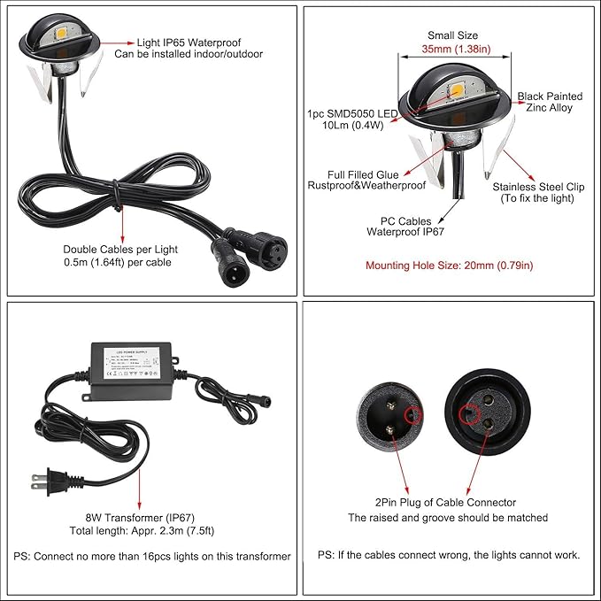 10PCS Low Voltage LED Deck Lighting Kit,0.2W-0.4W Low Voltage Multi-Color RGB Stainless Steel Waterproof Outdoor Landscape Garden Yard Patio Step Decoration Lamps LED In-ground Lights (RGB)