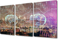 3 Panels Office Decor Forex Chart Drawings Over Cityscape Pictures Wall Art for Living Room Trading Graph on the Cityscape at Night Background Posters and Prints Framed Ready to Hang (36"Wx24"H)