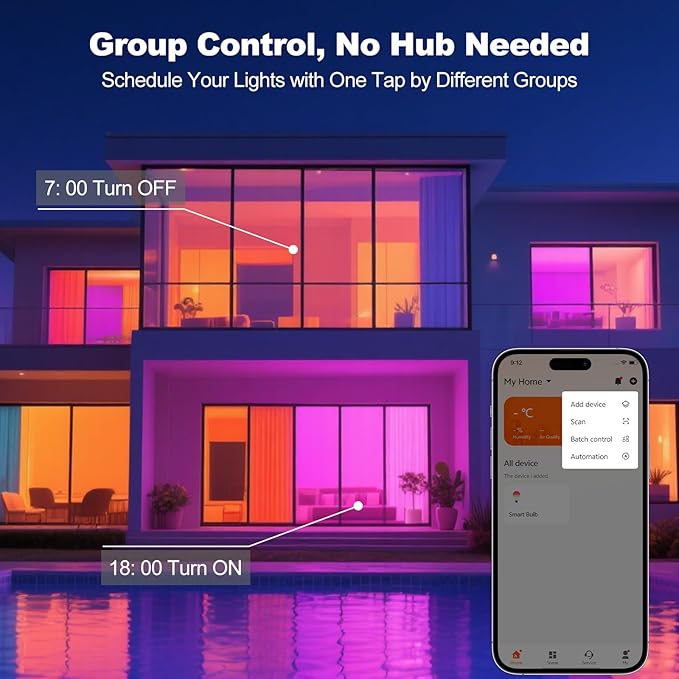 Smart Light Bulbs, WiFi & Bluetooth Light Bulb, Work with Alexa and Google Home, A19 E26 RGBCW LED Color Changing Light Bulb, 16 Million Colors, Dimmable 2700K-6500K, 9W, 800 Lumens 4 Pack