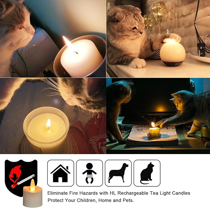 HL Flameless Candles with Remote Timer, 100+Hours Rechargeable Waterproof Battery Operated Tea Lights with Charging Base, Yellow LED Votive Floating Candles for Festival Wedding Home Party Decor-6pcs