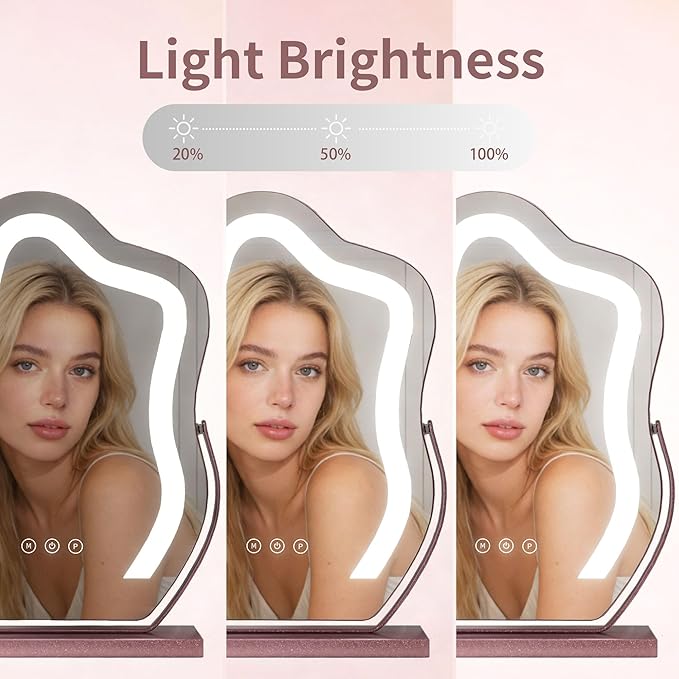Makeup Mirror with Lights - 17″ Cloud Shaped Smart Touch 3-Color Dimmable 360° Rotation Memory Metal Frame Plug-in AC Power Tabletop Vanity Mirror Gift for Women Teen Girls Rosegold