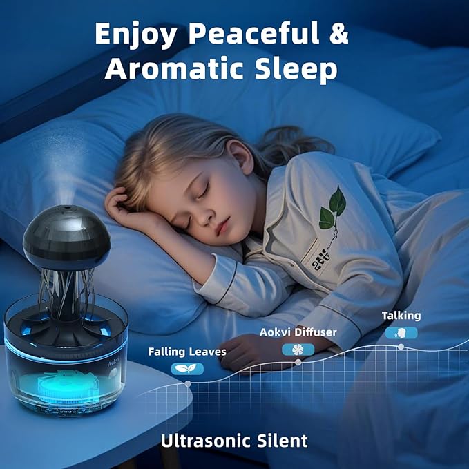 300ML Jellyfish Essential Oil Diffuser, Quiet Aromatherapy Mist Diffusers for Essential Oils, with 7 LED Color Changing Light and Auto-Off Switch, Suitable and Families Humidifiers for Bedroom（Black）