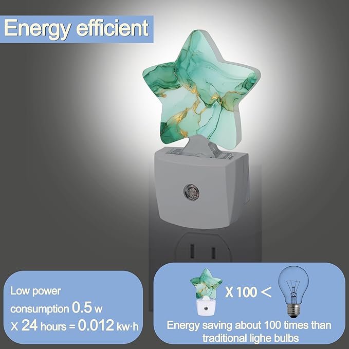 Green Gold Marble Dusk to Dawn Star Night Light,Abstract Smart Sensor Nightlight for Bedroom Kitchen Hallway Stairs,Plug-in Energy Efficient Decor Desk Lamp Women Men Gifts