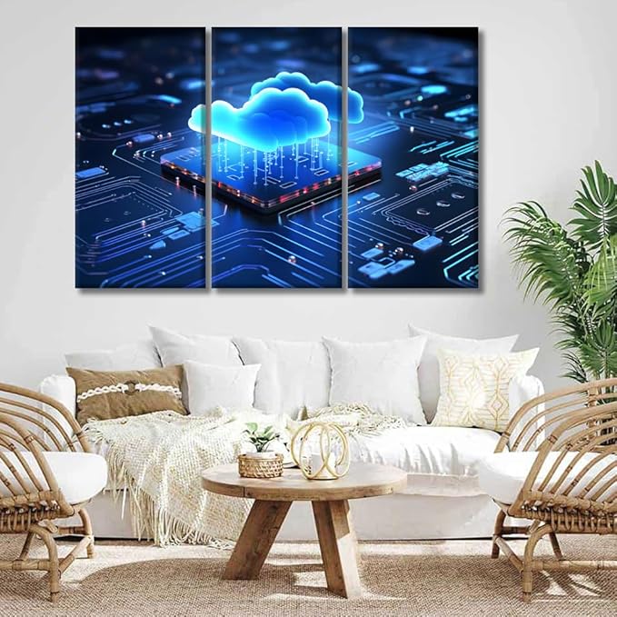 LSIUHWUWI Large Canvas Wall Art Transfer and Storage of Big Data on the Internet Picture Posters, AI Pictures Print on Canvas Wall Art for Office Wall Decor Framed Ready to Hang 20x40inchx3