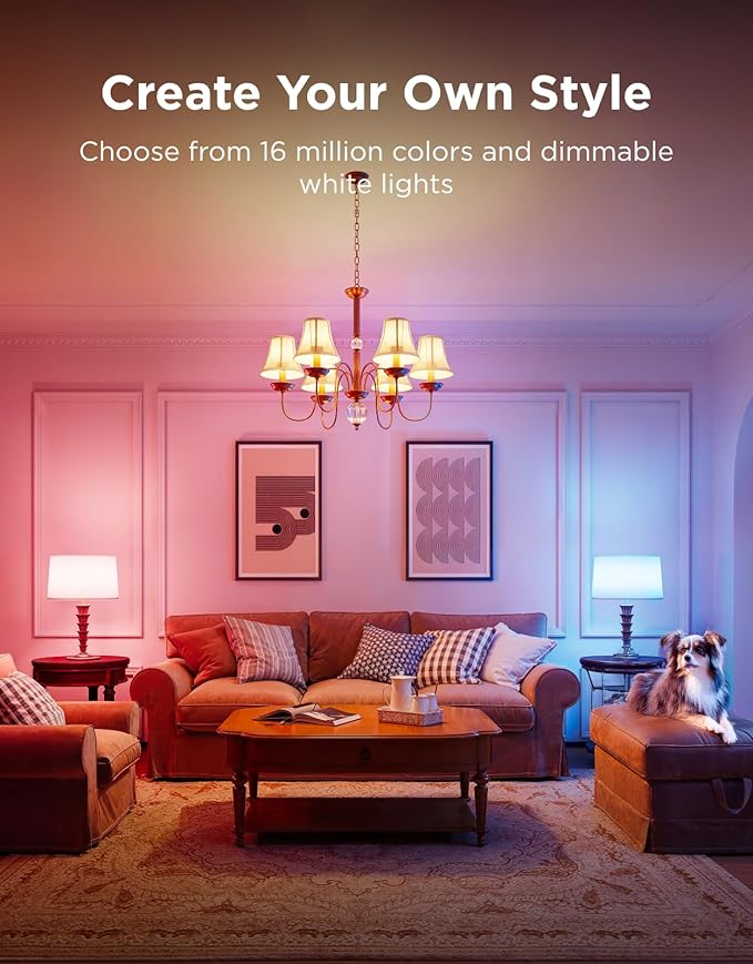 Govee E12 Led Bulb, Smart Light Bulbs Work with Matter, Alexa, Google Assistant, WiFi Candelabra Bulbs 40 Watt Equivalent, RGBWW Color Changing Light Bulb, 2.4GHz Only, 450 LM, 6 Pack