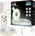 COB LED Strip Light with Remote, 65.6ft Dimmable 6500K Super Bright Daylight White Led Lights Strip, 24V Flexible LED Tape Light for Bedroom, Kitchen, DIY Lighting (2 Rolls of 32.8ft)