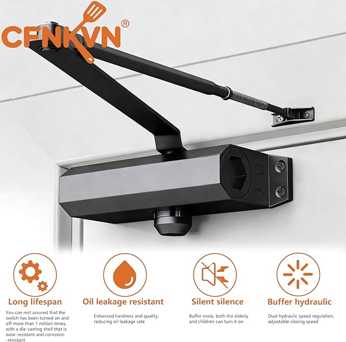 Heavy Duty Automatic Door Closer, Commercial Grade Adjustable Speed Closer for Home & Business – Supports 150lbs & 36" Doors with Durable Cast Aluminum Body