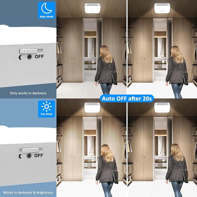 TOOWELL Waterproof Rechargeable Shower Light Indoor - 10000mAh Motion Sensor Closet Lights, Battery Operated Ceiling Light for Shower Closet Patio Pantry Hallway Porch Stair