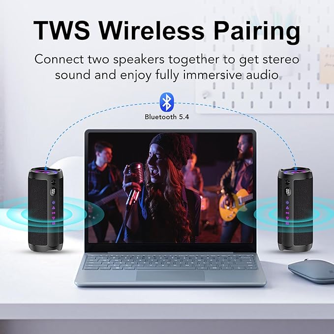 Portable Bluetooth Speaker, Bluetooth 5.4 Speaker,30W Dual Speaker with LED Display, Deep Bass, 30H Playtime, Colorful RGB Lights, IPX7 Waterproof,TWS pairing for Outdoor/Home/Party/Travel,Gift Ideas