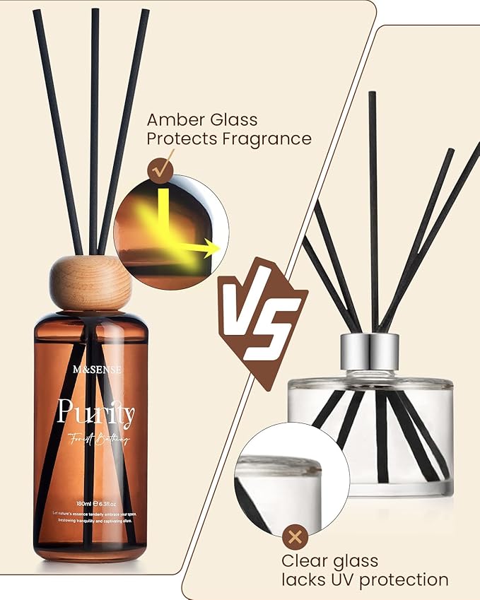 M&SENSE Reed Diffuser Set, Madagascar Vanilla Scented 6.3 fl oz Natural Essential Oil Diffusers with Sticks, Non-Toxic Organic Air Freshener, Long-Lasting Fragrance Oils for Living Room Bedroom
