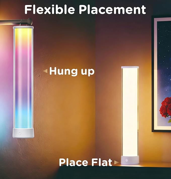 Cordless Table Lamp, RGB 16 Million Colors Rechargeable 1500LM Dimmable APP & Remote Control, Dynamic Sync, Timer & Scene Modes, Portable Ambient LED Light for Outdoor, Gaming Room, White