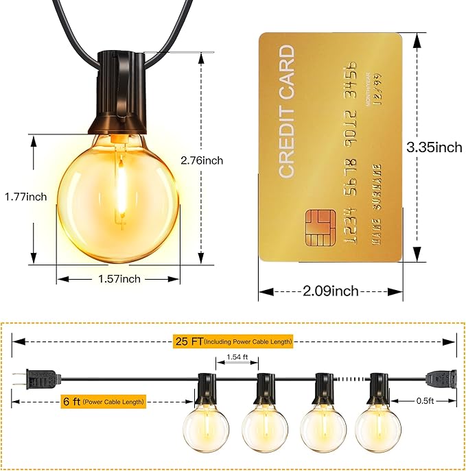 Ollny 19FT Outdoor String Lights, Waterproof Connectable Shatterproof Outside Light with 13 Edison + 1 Spare LED Bulbs Plug in, Patio Lights for Indoor Balcony Porch Camping Deck