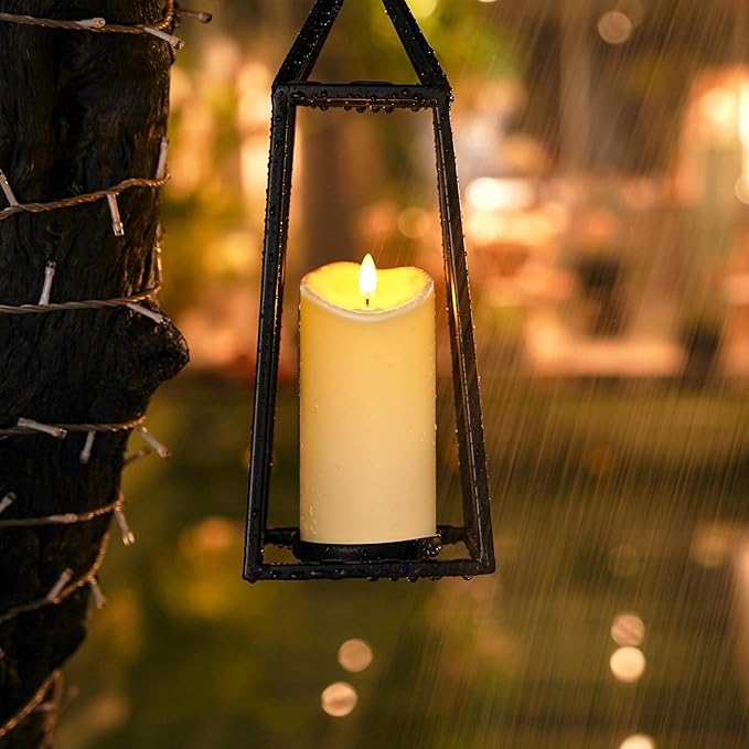 Homemory Flameless Candles with Timer and Remote Control, Battery Operated LED Candles, Realistic Fake Plastic Candles for Wedding, Festival, Home Decor, Waterproof Outdoor, D3”H4”6”8”, Dark Ivory