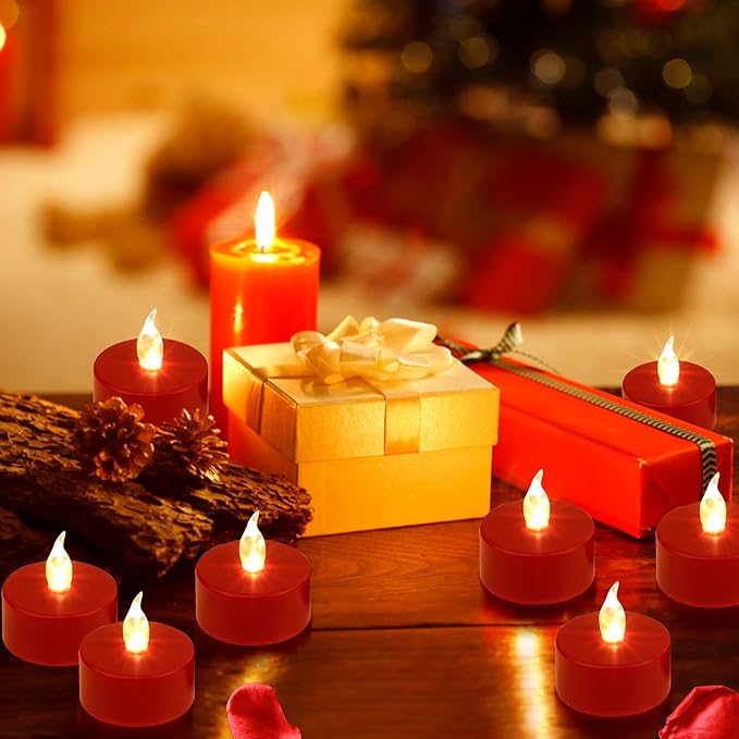 Tea Light, 100 Pack Flameless LED Tea Lights Candles Flickering red 200+ Hours Battery-Powered Tealight Candle. Ideal for Party, Wedding, Birthday, Gifts and Home Decoration (Red)