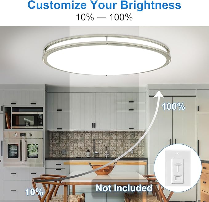 DLLT Flush Mount LED Ceiling Light: 32 Inch 5CCT (3000K-6000K) & Dimmable Ceiling Light Fixtures for Bedroom Hallway - 45W Modern Brushed Nickel Super Bright Kitchen Lighting Fixtures Ceiling