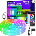 400ft Outdoor Waterproof Led Strip Light,IP68 Waterproof Led RGB Light with IR Remote&App Control,Music Sync and Color Changing LED Rope Light for Bedroom,Roof,Pool,Balcony（2 Rolls of 200ft）