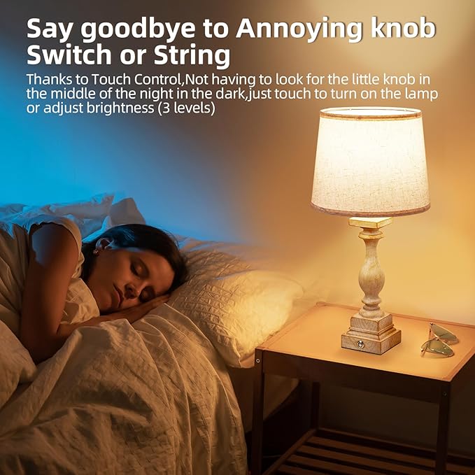 Touch Lamps for Bedroom Set of 2,Bed-Side Table Lamps with 2 USB Ports, Bedroom Lamps with 3-Way Dimmable,23" Tall Table Lamps for Living Room/Night-Stand, Bonus 2 Bulbs