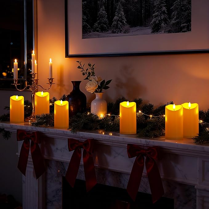 Raycare 6"x3" Outdoor Waterproof Flameless Candles with Remote and Timer, Battery Operated LED Electric Fake Pillar Candle for Christmas Home Wedding Decor, Dark Ivory, Set of 2