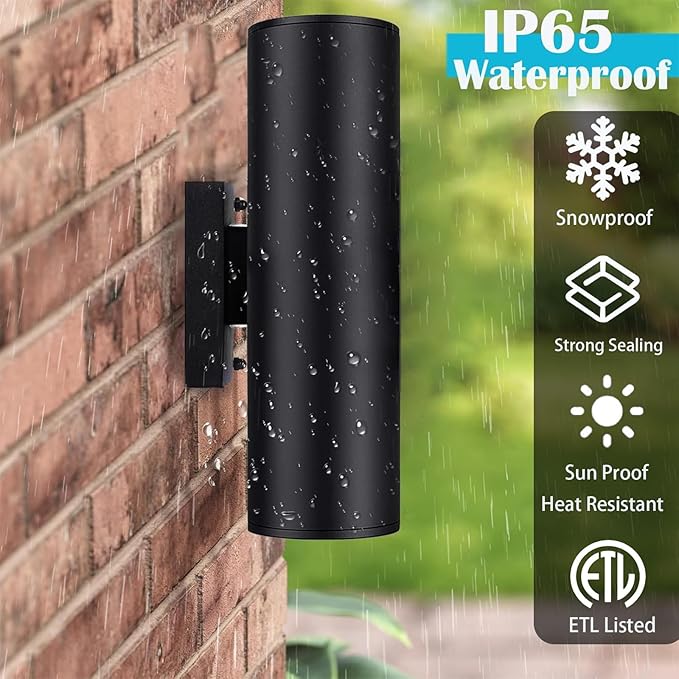 Modern Up and Down Lights Outdoor Wall Sconce, APP Control Color Changing RGB+CCT Outdoor Wall Light for House and Garage, Exterior Light Fixture Cylinder Wall Mount with Smart Bulb (2 Pack)