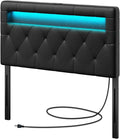 GREENSTELL Headboard for Twin Size Bed with 60,000 DIY Color of LED Light, USB & Type C Post, Attach Frame, Height Adjustable, Black Wall Mounted Head Boards Only, Sturdy & Stable, Comfortable, Twin