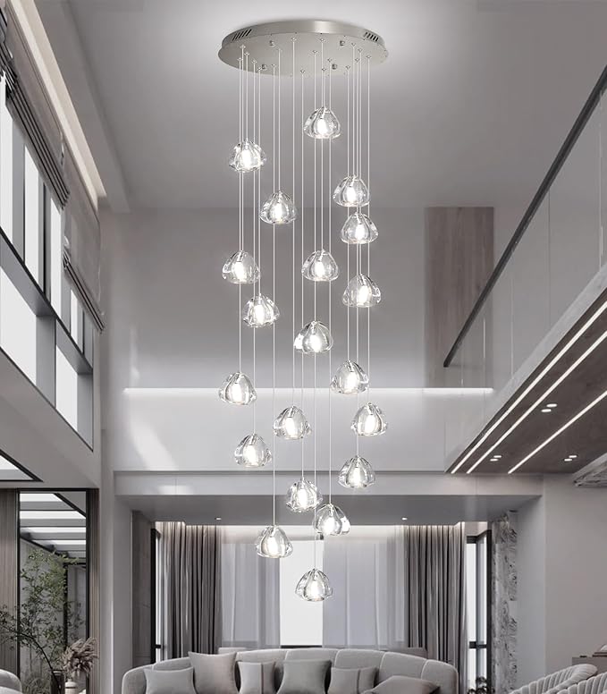 LED Glam Chandelier 138 inches Long Light Luxury Crystal Ceiling Chandeliers Remote Dimmable High Ceiling Pendants Lighting Fixtures Antique Gold 20 Lights