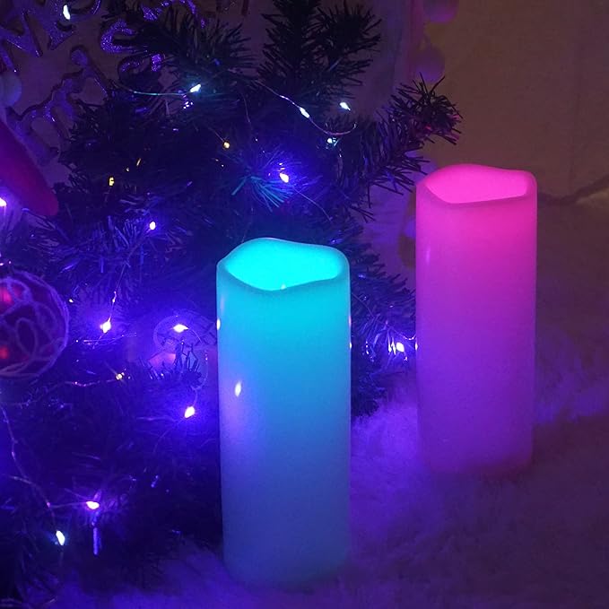 CANDLE CHOICE Waterproof Outdoor Color Changing Flameless Candles Remote Timer White Realistic Flickering Battery Operated Electric LED Pillars for Wedding Christmas Decoration Teen Girls 3”x8” 2PCS