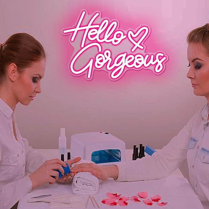 Hello Gorgeous Neon Sign Pink LED Neon Lights for Home Wedding Birthday Backdrop Bacelorette Party Wth Dimmable Switch(5V, 16.5"*11")