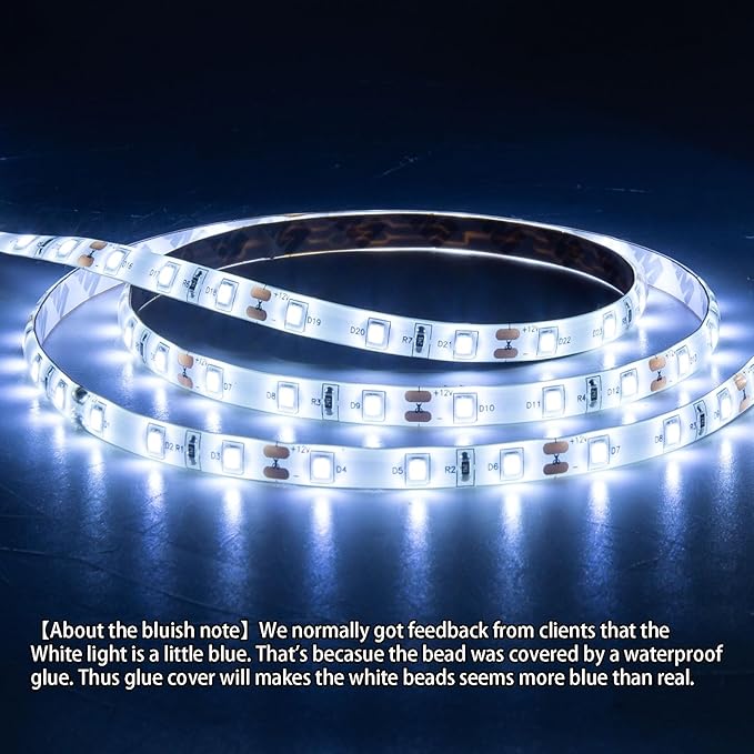 50ft White Led Strip Lights, 12V Outdoor Strip Lights Waterproof Flexible Led Light Strip Indoor Plug in Cuttable SMD2835 Dimmable Led Strip Light for Bedroom Cabinet Kitchen TV Hallway