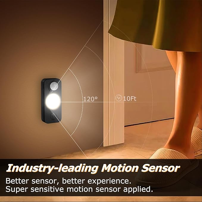 LED Motion Sensor Puck Lights, Rechargeable Cabinet Lights, Stick on Wireless LED Night Light for Closet, Drawer, Shelf, Under Cabinet, Warm White 6Pack, USB Charging Cord Included