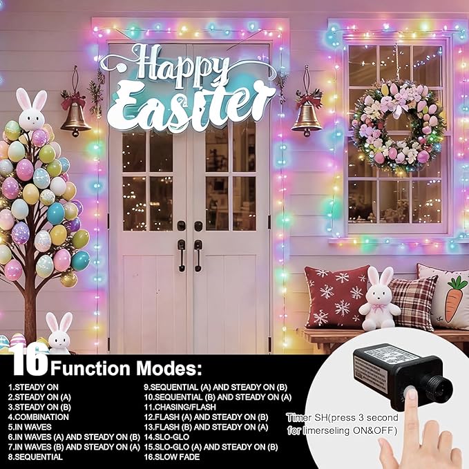 165ft Pastel Easter Lights String, Christmas Mini Light,500 LED with 16 Light Modes, Fairy Lights Plug in for Outdoor Xmas Trees Garland Wreath Holiday Decorations(Green Warm Pink Blue Purple)
