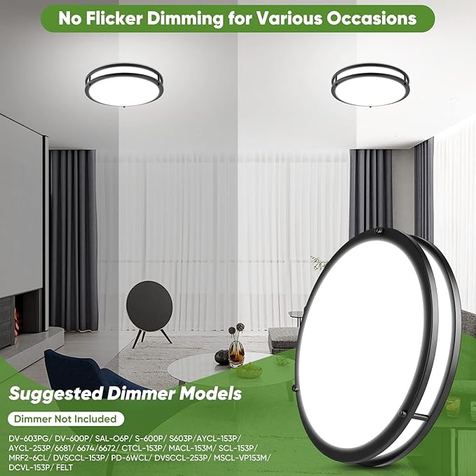 TOBUSA 36W 3600lm Super Bright LED Ceiling Light Fixtures, Modern Black Flush Mount LED Lights Daylight White 5000K, 13 Inch Dimmable Ceiling Lamps for Kitchen Bathroom Hallway Bedroom, 2 Packs