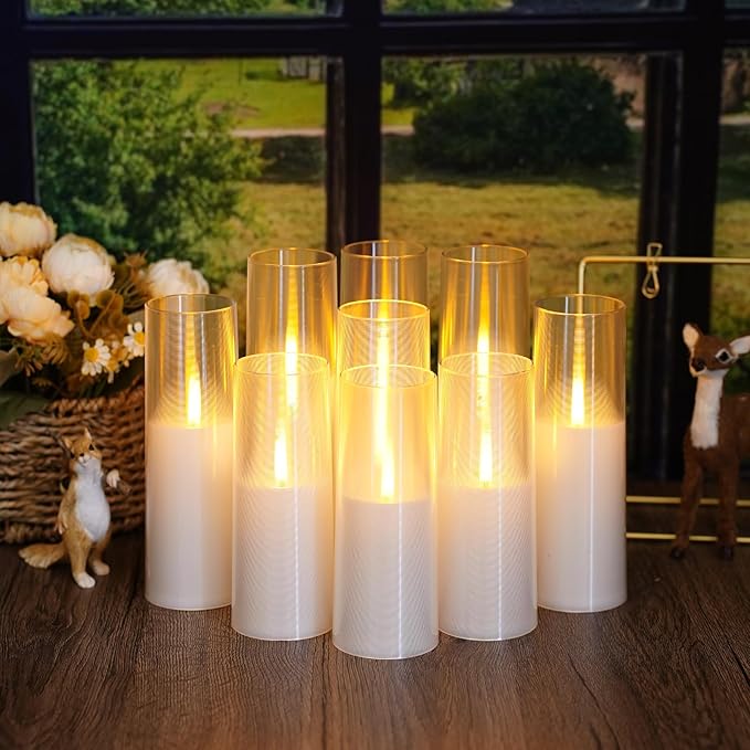 Flameless Candles with Remote Timer, Realistic Flickering Battery Operated Candles, Pillar LED Candles Set of 9 for Home Decor (White)