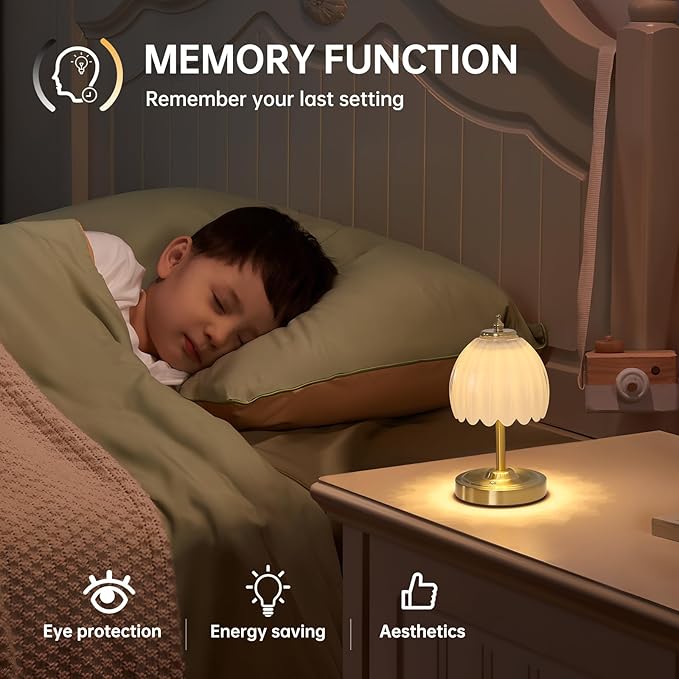 Set of 2 Tulip Table Lamp with 5200mAh Battery & Touch Control, Cordless Small Table Lamp with 3 Colors, Rechargeable Battery Operated Table Lamps for Nightstand, Bedroom (White Tulip)