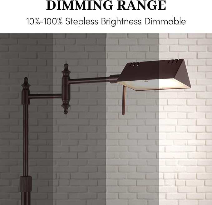 Dimmable Pharmacy Floor Lamp with Remote, 17W LED Reading Floor Lamp with 360°Swing Arm, 3 Color Temperature, Height Adjustable Standing Task Lamp for Living Room, Bedroom, Office, Oil-Rubbed Bronze