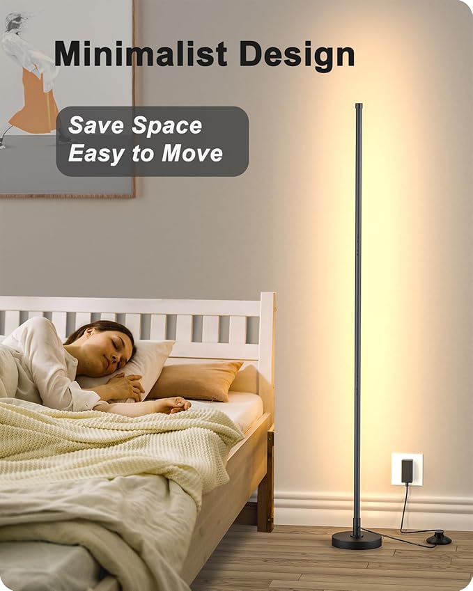 Corner Lamp, Minimalist LED Lamp with Remote Control, Dimmable Corner Light, Corner Floor Lamp Perfect for Living Room, Bedroom, Home Office, 7 Color Temperature 3000K-6000K (Black, 1 Pack)