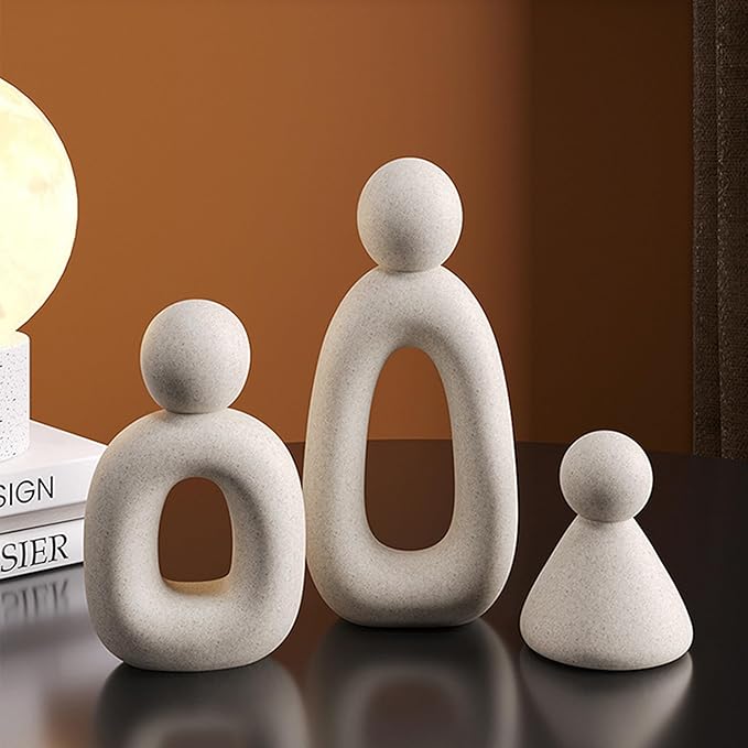 suruim Abstract Family of 3 Figurines Modern Sculptures Home Decorative Accents TV Stand Decor Bookshelf Knick Knacks Gifts for Shelves Entry Way Statues for Home Decor Living Room(White)