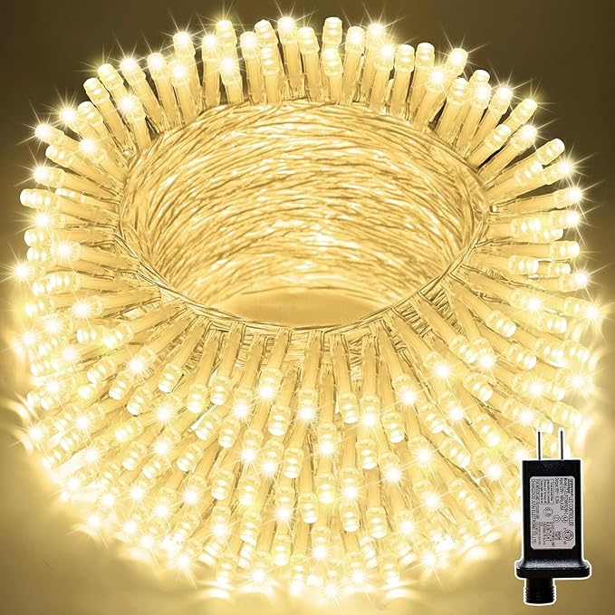 300LED 99FT Warm White String Lights Indoor Outdoor, Connectable Christmas Tree Lights Waterproof 16 Modes with Timer, Clear Wire Fairy Twinkle Light Plug in for Bedroom Wedding Party Xmas Decorations