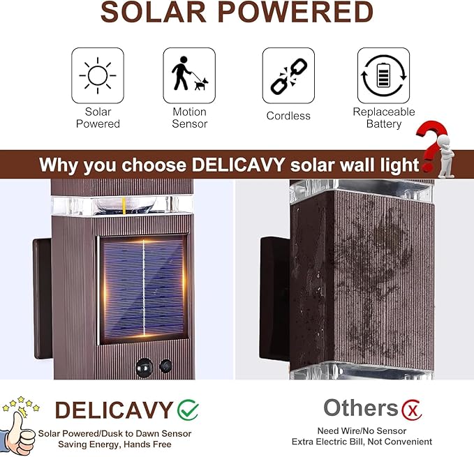 Oil Rubbed Bronze Solar Outdoor Wall Lights with 3-Mode Motion Sensor Outside Sconces Up Down Solar Porch Light Fixtures 3000K 500LM Dusk to Dawn Modern Exterior Wall Lamp for House Garage Front Door