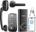 Smart Door Lock with Handle, Keyless Entry Door Lock Deadbolt Handle Set, Built-in WiFi Deadbolt Smart Lock for Front, Fingerprint, Keypad Code, App Control, Voice Control