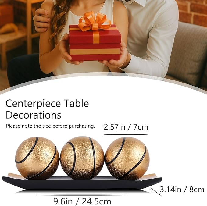 Small Decorative Tray and Orbs Balls Set,Gold Decorative Balls with Centerpiece Bowls for CoffeeTable,Living Room,TV Stand,Center Pieces Decoration for Table,Centro de Mesa de Comedor (Black Gold)