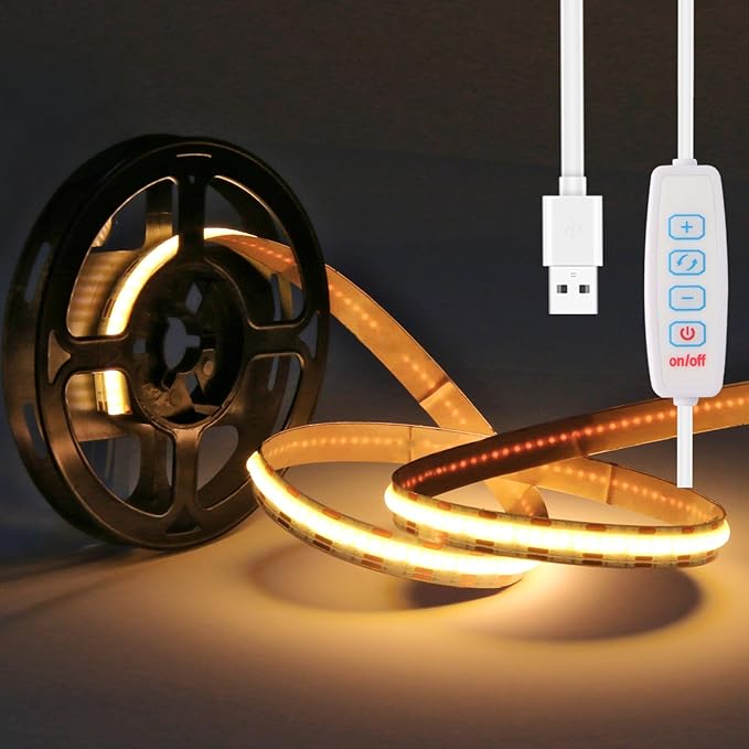 5V USB LED Strip Light 3.28ft Under Cabinet Tape Lights 1m Dimmable COB LED Lights 640LEDs 6000K White Cuttable LED Light Strip for Bedroom Sewing Machine DIY Lighting TV Backlight