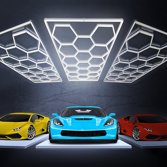 GOSLARLIT Hexagon LED Garage Lights,6500K Dimmable,Adjustable Brightness,Hexagon Gym Lights for Garage/Car Wash(15.88fts x 7.98fts)