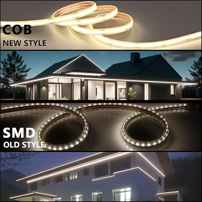 24V COB LED Strip Lights Outdoor Waterproof 65.6FT, 4000K Natural White Dimmable IP67 CRI 93 LED Rope Light with Power Supply for Bedroom Living Room Garden Commercial House