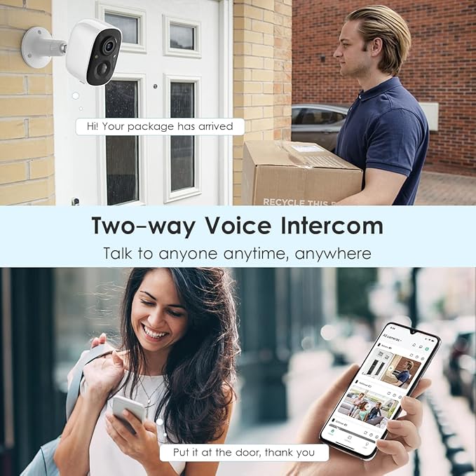 GMK Security Camera Wireless Outdoor, 2K Color Night Vision AI Motion Detection 2-Way Talk Battery Powered WiFi Home Indoor Camera IP65 Weatherproof Webcams Spotlight Siren Alarm Cloud/SD Storage