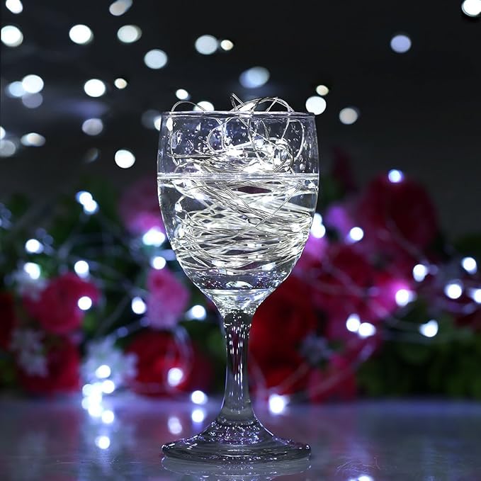 2 x20LEDs Fairy Lights Battery Operated, Silver Wire 2 Mode Chains String Lights for Bedroom Christmas Party Decoration (Cool White, 6.6)