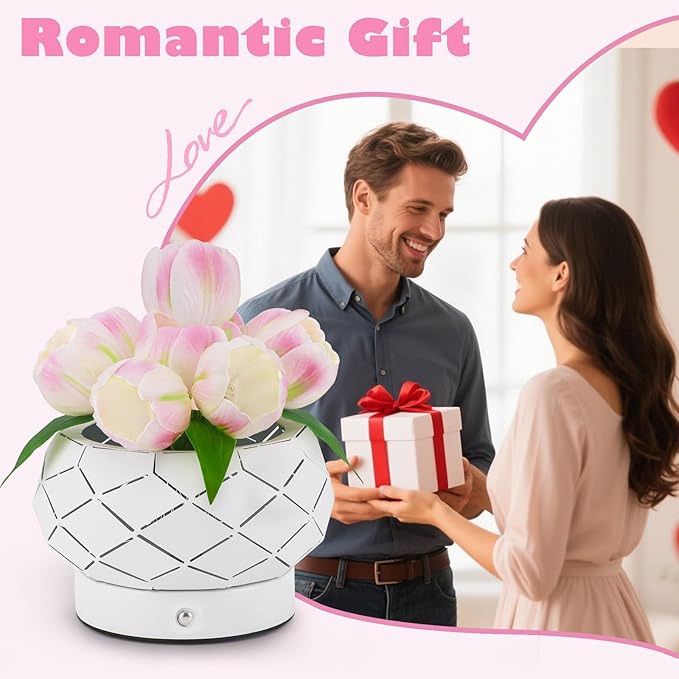 Tulip Flower Lamps, 3 Colors Dimmable Touch Lamp with Vase, USB Rechargeable LED Flower Lamp, Artificial Flower Bedside Lamp, Romantic Night Light with Tulip, Gifts for Mother Wife Girls (Pink Tulip)