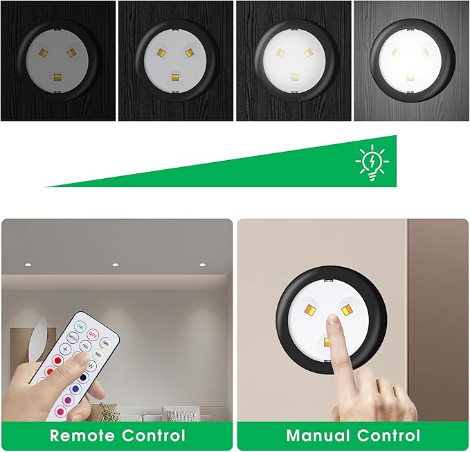 LED Lights with Wireless Remote, 13 Color RGB - for Closet, Under Cabinet,Bedroom Wall, Battery Powered Puck Lights. Convenient 3M Stick On