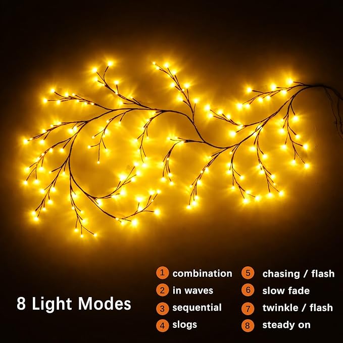 Enchanted Willow Vine Lights with Remote, 18 Branches 144 LEDs Lighted Willow Swag for Wall Decor, Indoor Artificial Plug in Fairy Lights for Bedroom, Living Room, Wedding, Party