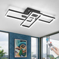 Modern Led Ceiling Light Fixtures, Black Flush Mount 3-Square Ceiling Light with Remote Control&APP, Dimmable, 40W Acrylic for Bedroom, Kitchen, Dining Room