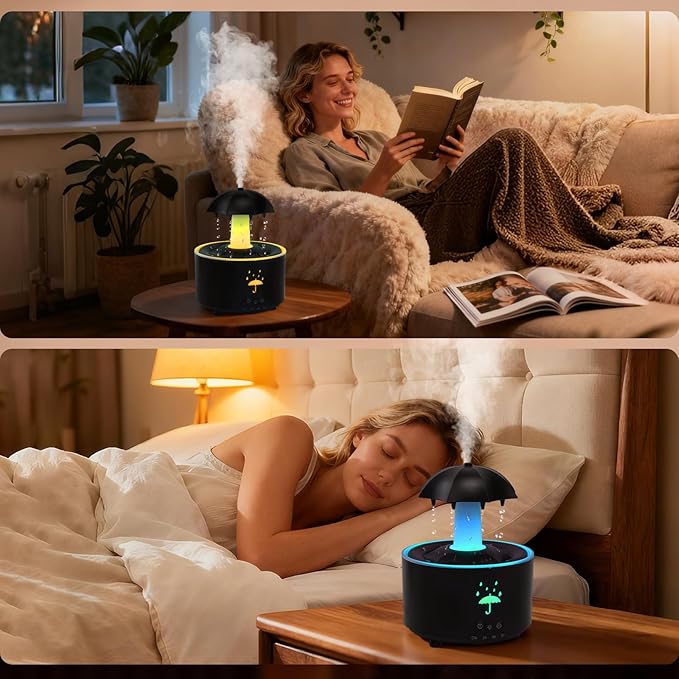 Rain Humidifier Oil Diffuser, Raindrop Essential Oil Aromatherapy Diffuser for Bedroom, 360° Rotating Raindrop & 7 LED Mood Lights, Auto Shut-Off, Quiet Cool Mist Humidifier for up to 24 Hrs